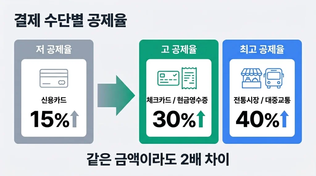 결제 수단별 소득공제율 비교 인포그래픽